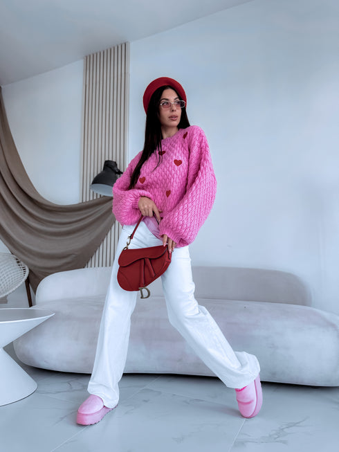Knitted Sweater "CHOCOLATEY LOVE 7102" – Pink & Red